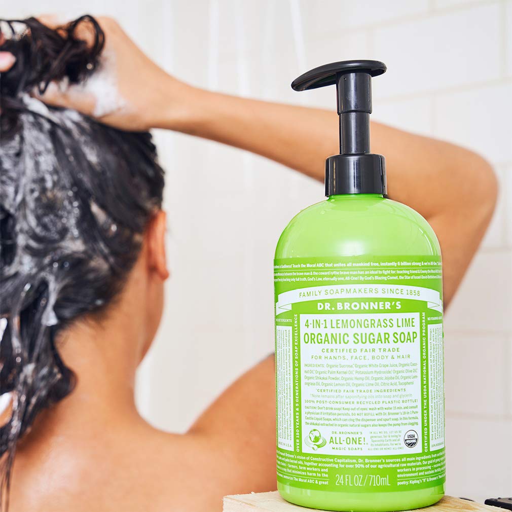 Dr. Bronner's - Organic Sugar Soap (Lemongrass, 64 Ounce) - Made with Organic Oils, Sugar and Shikakai Powder, 4-in-1 Use: Hands, Body, Face and Hair