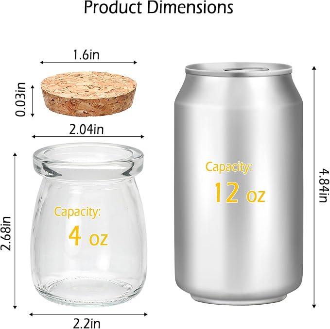 3.4 oz Small Glass Jar with Cork Lids, Pudding Yogurt Jar