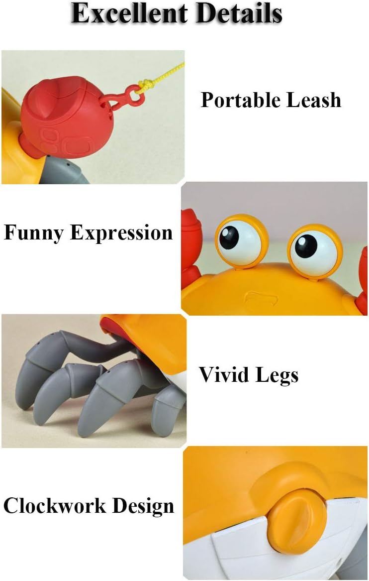Amphibious Bath Toy for Kids, Funny Windup Crabs Swimming Floating Toy Clockwork Beach Toy Push & Pull Crab Sand Toy with Leash (Orange)