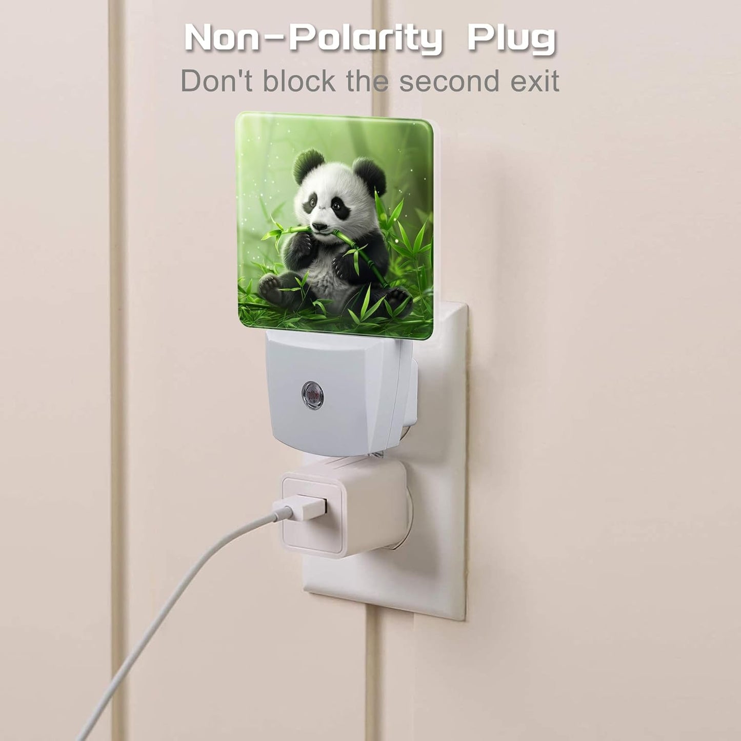 Cute Panda Eating Bamboo Night Light, Natural Animal Green Leaves Dusk to Dawn Night Light Plug in, 0.5W Energy Saving Sleep Friendly NightLight for Kids Boys Girls Home Decor