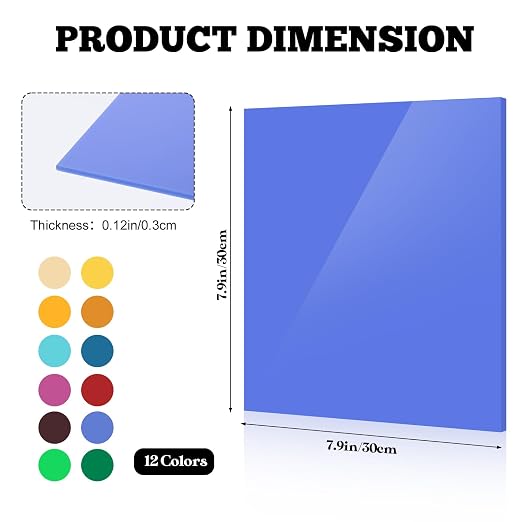 12 Pcs Acrylic Sheets 8 x 8 Inch Colored Cast Acrylic Panels, Opaque Plastic