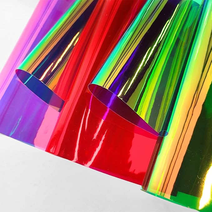 10 Pieces A4 Holographic Clear PVC Fabric Iridescent Transparent Vinyl Mirrored