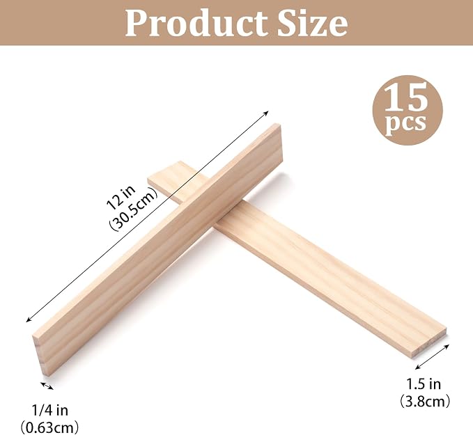Wood Trim Strips Slats for Crafts, Square Wooden Dowels Wooden Sticks for Crafts