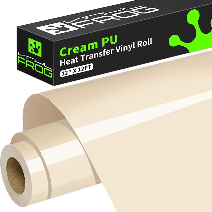 VINYL FROG Cream Heat Transfer Vinyl Roll 12" x12ft Matte HTV Vinyl | Beige