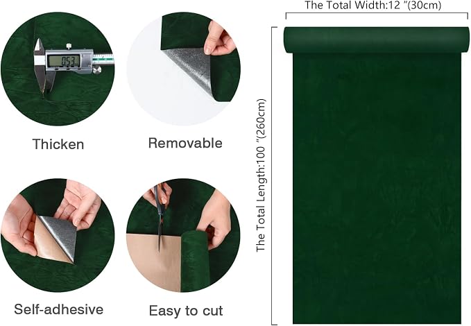 CHIHUT 12''x100'' Green Self Adhesive Velvet Flocking Liner Sheet Soft Felt