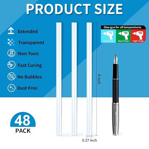 Phinus 48 Pack Mini Hot Glue Sticks, EVA Clear Glue Gun Sticks, Hot Glue Gun