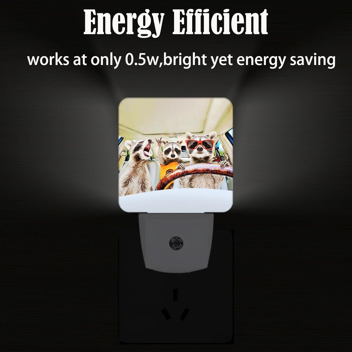 Three Cute Raccoons Night Light,Plug-in Nightlights Auto Sensor Night Lamp Dusk-to-Dawn Lamp Home Decor for Nursery Children Girls Boys