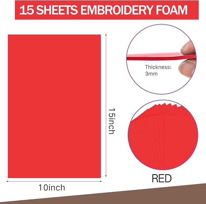 Innconee 15 Pcs Embroidery Foam 3mm Thick 10 x 15 Inch 3D Puffy EVA Foam Sheets