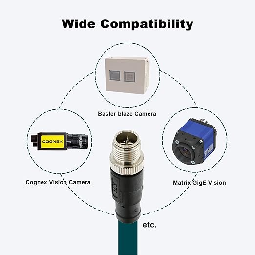 Alvin's Cables M12 8 Pin Male to RJ45 Shielded Ethernet Cable M12 X Coded 8 Position Cat6a Cable for Cognex Industrial Camera 8M/26ft
