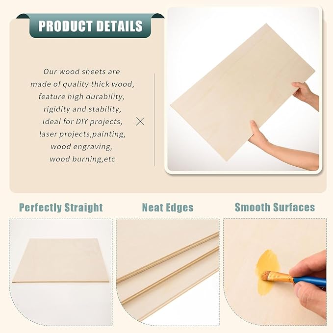 6 Pack 12 x 20 x 1/4 Inch-6mm Thick Basswood Sheets