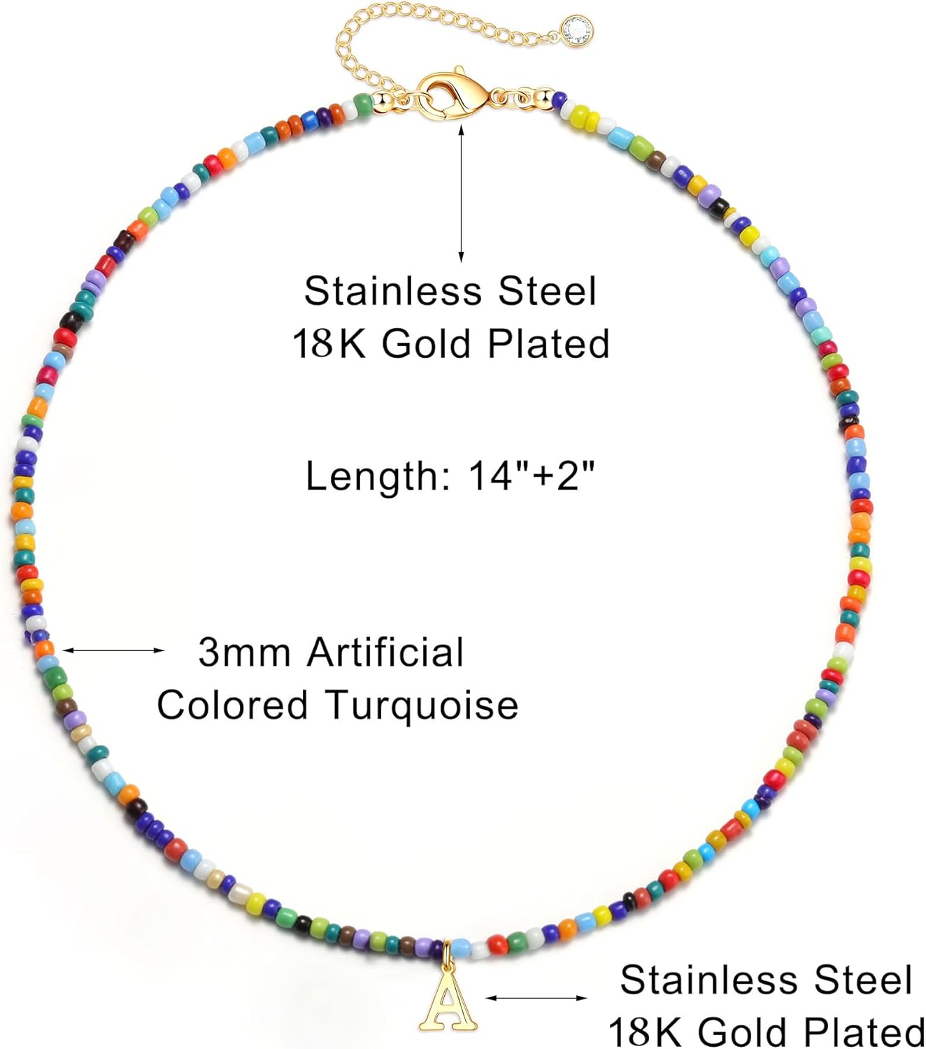 Yoosteel Christmas Gifts for Grandkids Teen Girls - Colorful Beaded Initial Necklace for Girls Kids Jewelry A-Z Letter Choker Necklace Birthday Gifts Stocking Stuffers for Teen Girl Women Kids Toddler
