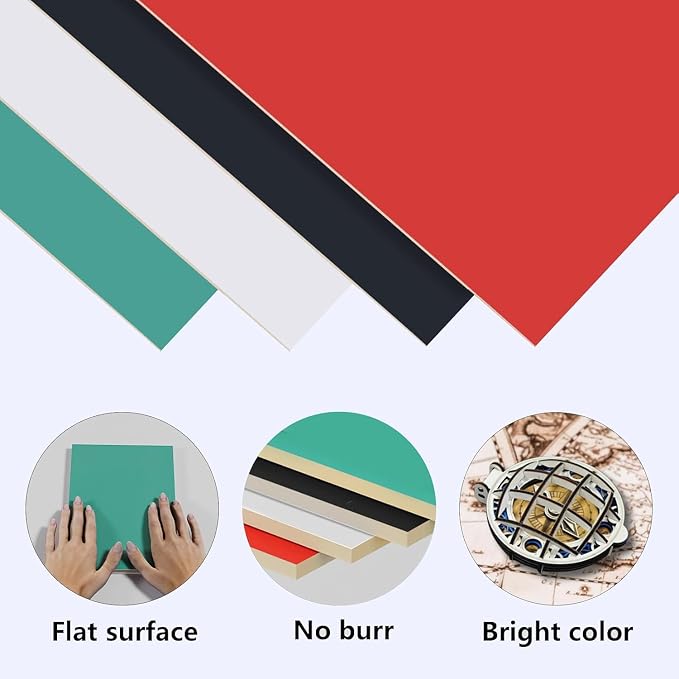 4 Pack Double-Sided Pre-Painted Colored Plywood Sheets, 11.7"x8.27"x1/8"