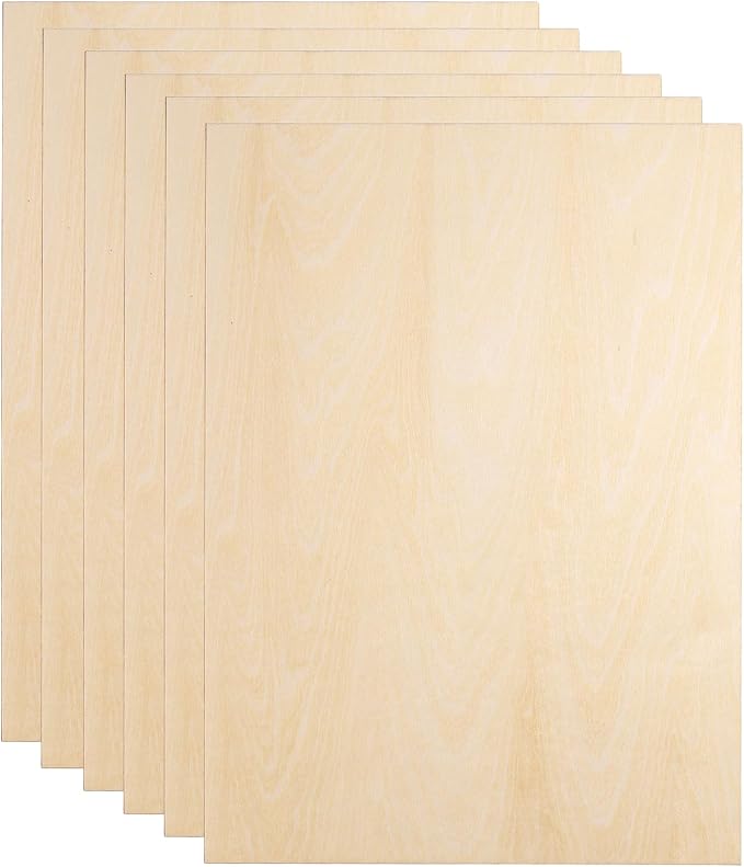 HARFINGTON 6pcs 3mm Basswood Plywood Sheets 12" x 9" x 1/8" Thin Unfinished