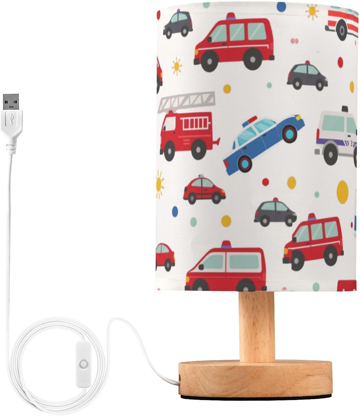 Fire Truck Police Ambulance Car Table Lamp for Bedroom Bedside Lamp Desk Lamps Cylinder Nightstand Lamp for Living Room Office Decor