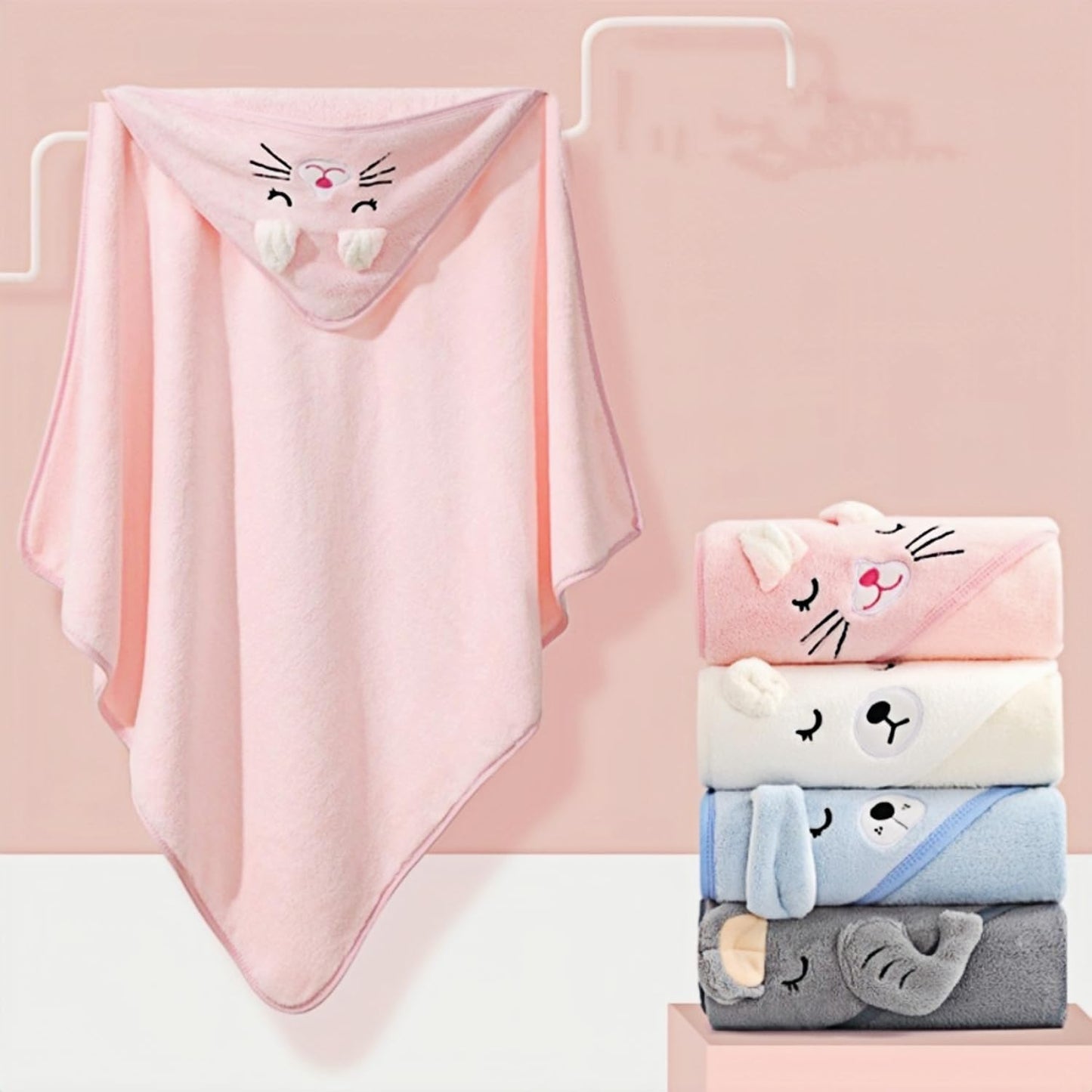 2 Pcs Baby Hooded Towels,31 x 31 in Baby Washcloths, Infant Super Soft Baby Bath Towels with Hood for Toddlers1-3,Highly Absorbent Viscose Hooded Towel for Boys, Girls, Newborn Essentials