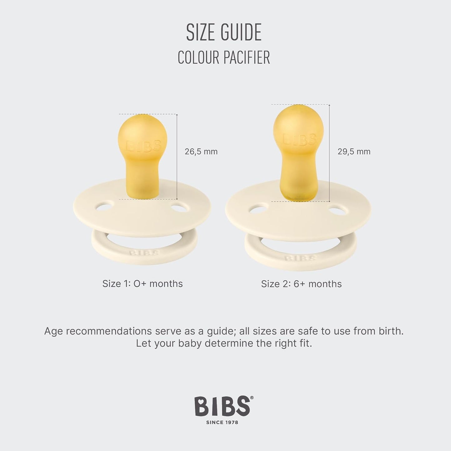 BIBS Pacifiers - Studio 2 Pack | Round Nipple Baby Pacifier | BPA Free Natural Rubber Latex Soother | Made in Denmark | Size 0+ Months | Pin Ivory Steel Blue