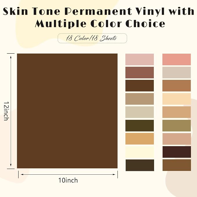Tintnut Skin Tone Permanent Vinyl 18 Pcs 12x10in Solid Color Adhesive Vinyl |