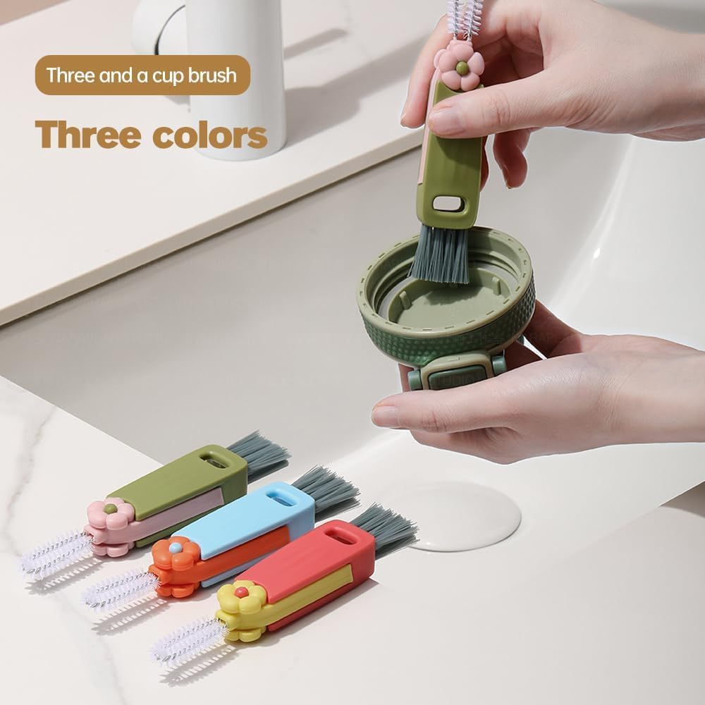 3 in 1 Cup Lid Cleaning Brush,Crevice Cleaning Brush Set for Baby Bottle Gap Tight Spaces Cup,3 in 1 Bottle Cleaning Brush Set Multifunctional Cleaning Brush Portable Cup Lid Cleaner(White)