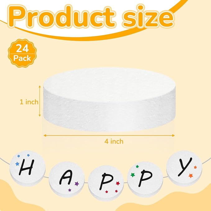 Henoyso 4 x 4 x 1 Inch 24 Pcs Foam Circles Polystyrene Round Foam Discs
