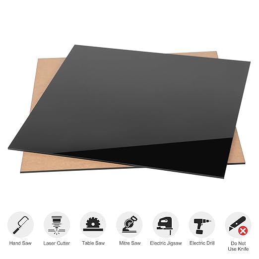 KAITELA Black Acrylic Sheet 12" x 12" Cast Plexiglass Square 1/8" Thick Plastic