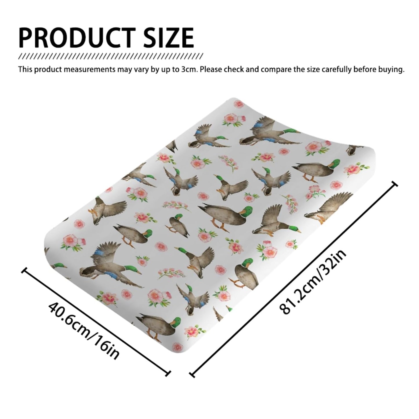 Baby Hunting Wild Duck Boho Floral Changing Pad Covers for Boy Girl 32''x16'' Mallard Ducks Flowers Unisex Fitted Changing Table Sheets Comfort Soft Breathable Baby Diaper Changing Table Mats