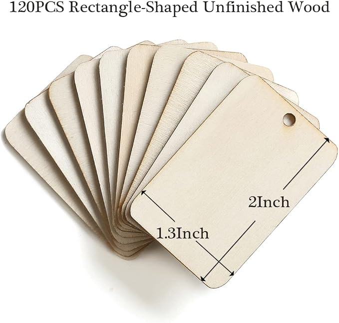115 Pcs Unfinished Wood Pieces Rectangle-Shaped, HOOMBOOM 2 x 1.3 inch Light