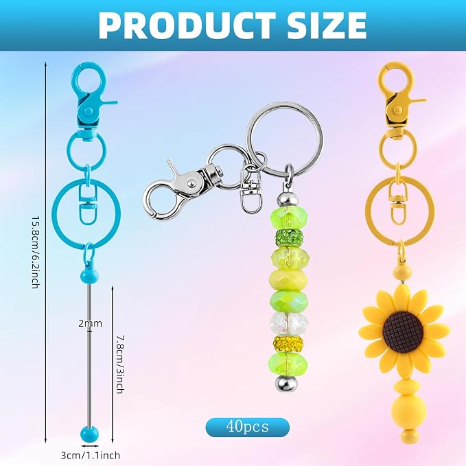 40 Pcs Beadable Keychains Bulk Kit – DIY Keychain Making Supplies