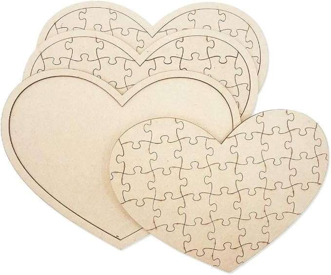 3 Pack Blank Wooden Heart Shaped Jigsaw Puzzle 11.2x8.4 Inch Unfinished Wooden
