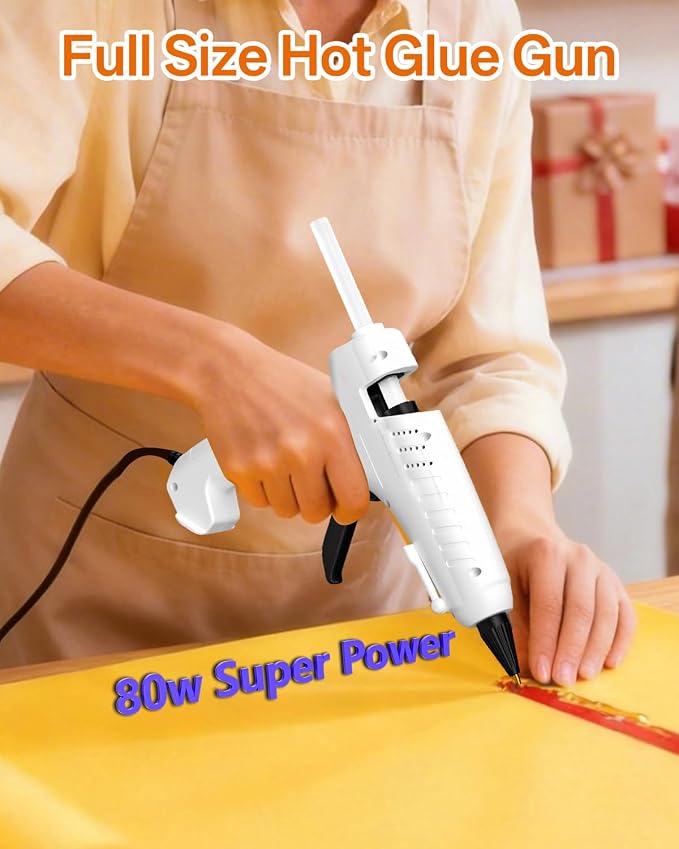 Full Size Hot Glue Gun with 10 Glue Sticks | 80W High-Power Fast Heating