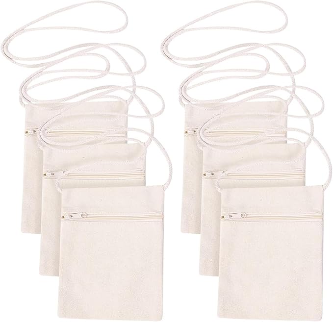 6Pcs 13x17cm Blank Canvas Crossbody Bag, Bulk Mini Zipper Shoulder Bags