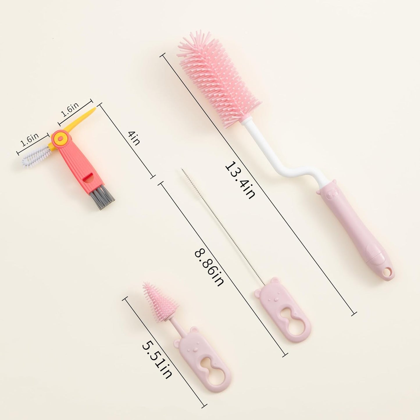 Chemimoso Silicone Spinning Bottle Cleaning Brush, 13.4in Long Handle Water Cup Bottles Cleaner for Baby Bottles, Sports Bottle, Glass Vase, Tumbler, with a Tiny Cup Lid Gap Cleaning Brush, x Blue