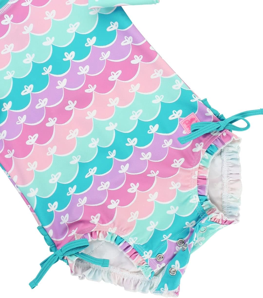 RuffleButts Baby Girls UPF 50+ Sun Protection Novelty Print Long Sleeve One Piece Rash Guard Swimsuit with Zipper