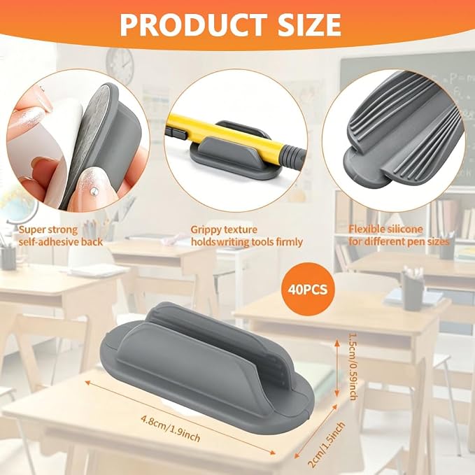 40 PCS Adhesive Pencil Holders for Desk, Silicone Pencil Holder