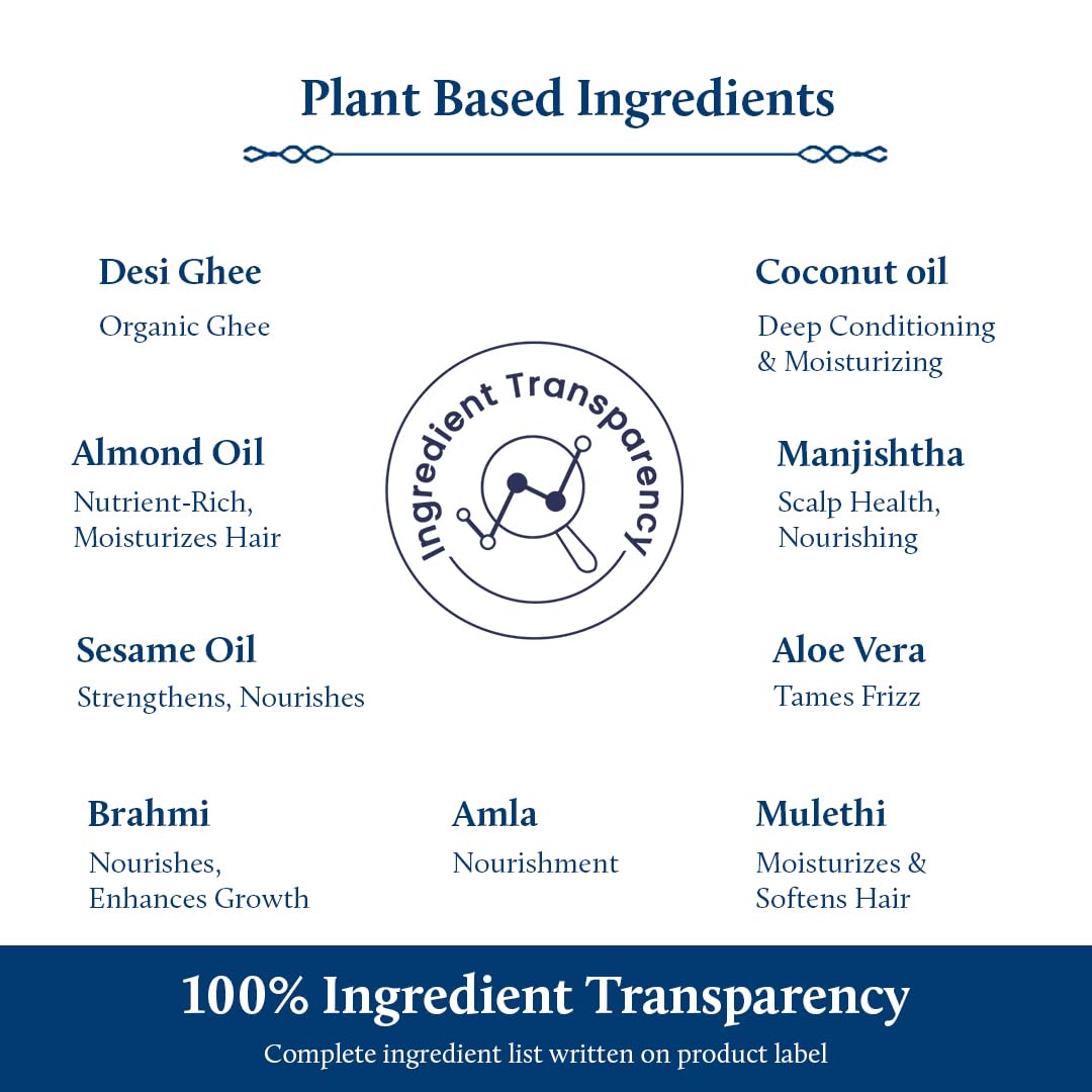 Blue Nectar Ayurvedic Baby Hair Oil with Organic Ghee, Almond Oil, Coconut Oil & Olive Oil for Hair and Scalp(18 Herbs, 3.38 Fl Oz)
