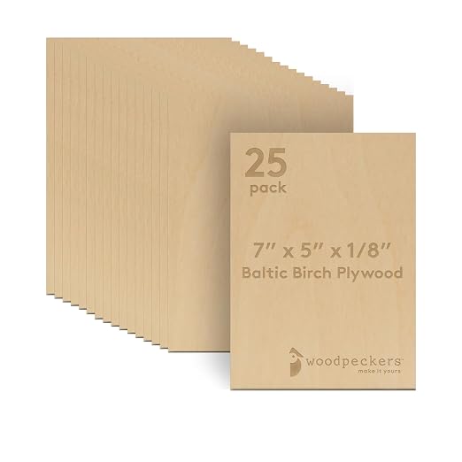 3 mm Baltic Birch Plywood 1/8 x 5 x 7 Inch, Box of 25 B/BB Grade Craft Wood