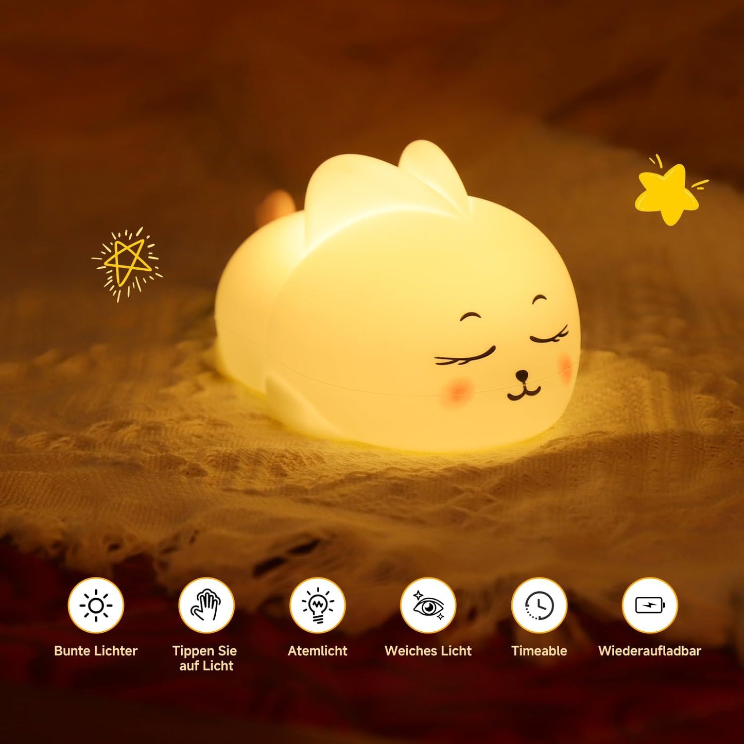 Cute Bunny for Kids Dimmable Baby Room Nightlight, Rechargeable Touch Bedside Nursing Lamp, LED Soft Silicone Novelty Animal Night Light, Halloween Bedroom Decor,Christmas Woman and Kids Gifts