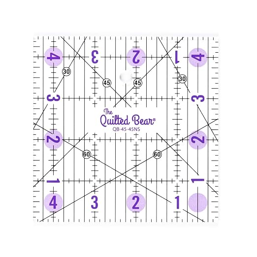 The Quilted Bear Square Quilting Ruler, Transparent Acrylic, 4.5" x 4.5" |