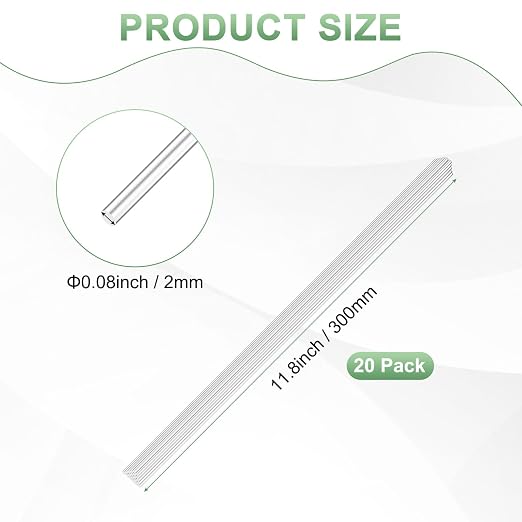 M METERXITY 20-Pack Acrylic Round Rods, 11.81 x 0.08 Inch/ 300 x 2 mm Clear