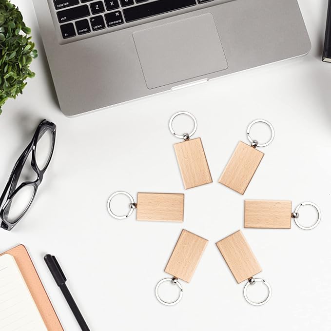 20 Pieces Blank Wooden Key Chain | Rectangle Wood Blanks