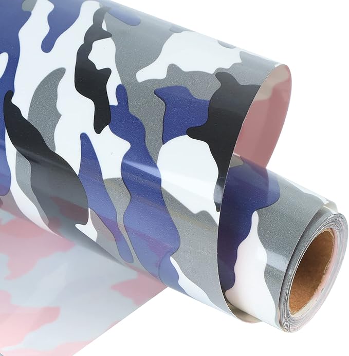 guangyintong Camouflage Blue Heat Transfer Vinyl HTV Rolls, Stretchy HTV Vinyl