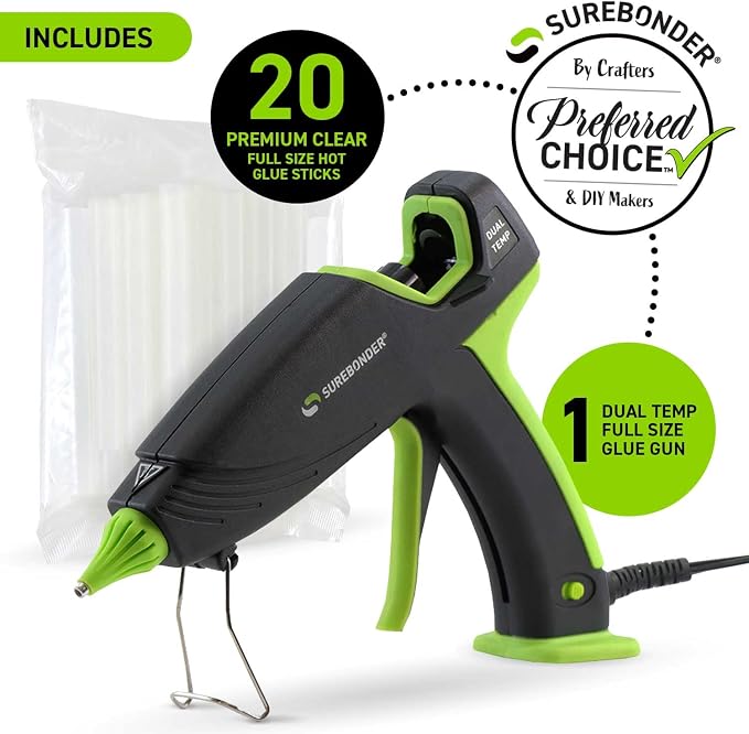 Surebonder Hot Glue Gun and Glue Sticks, Full Size 100W Dual Temperature Hot