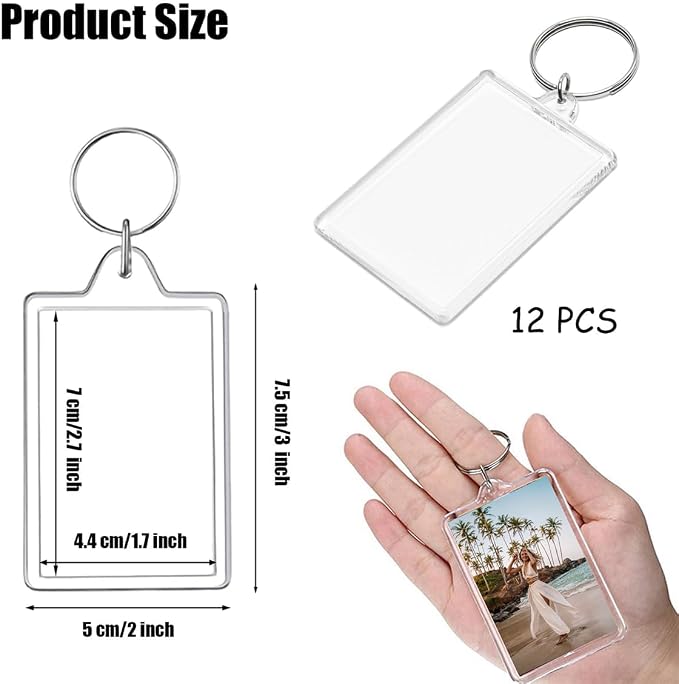 REDANHA 12pcs Acrylic Photo Frame Keychain Holder 2 x 3 In Picture Insert Blank