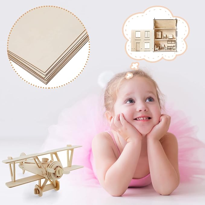 Vicenpal 24 Pcs Basswood Sheets 3 mm Plywood Sheets Unfinished Wood