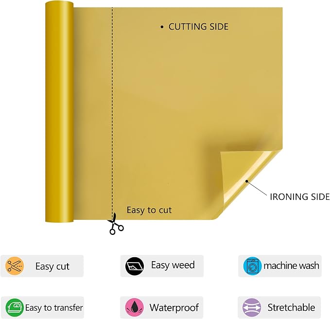 RENLITONG Gold Iron on Vinyl 12Inch by 50ft Roll Heat Transfer Vinyl