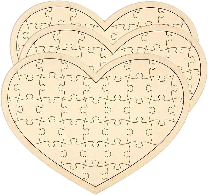 3 Pack Blank Wooden Heart Shaped Jigsaw Puzzle 11.2x8.4 Inch Unfinished Wooden