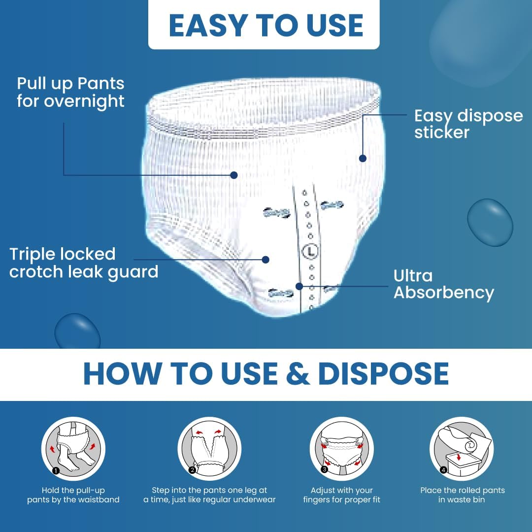 Comfy Life Premium Adult Diaper Incontinence Pull Up Pants – High Absorbency Adult Diapers for Women & Men - Adult Pull Up Nappy Pants for Comfort & Protection - Large Pack of 12 Pants
