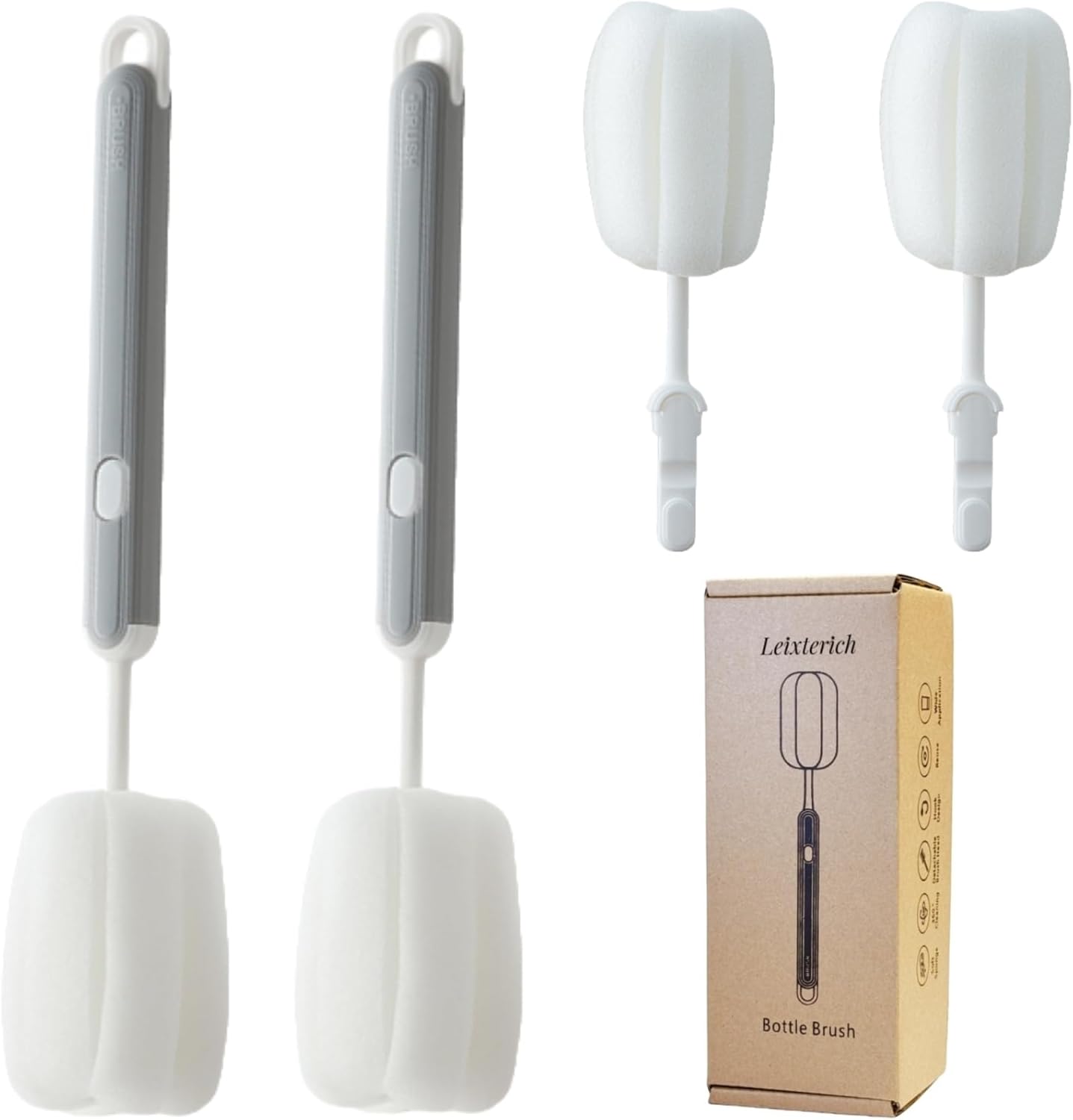 Bottle Brush Long Handle Cup Cleaner Brush Sponge Bottle Scrubber Detachable Handle Portable Sponge Cleaning Brush for Cups Wine Glasses Water Bottles Baby Bottles and Vacuum Flasks (Grey)