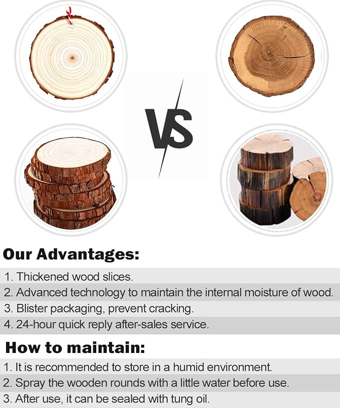 wohohoho 32pcs 3.2-3.6 inches Natural Wood Slices, Unfinished Craft Wood Kit