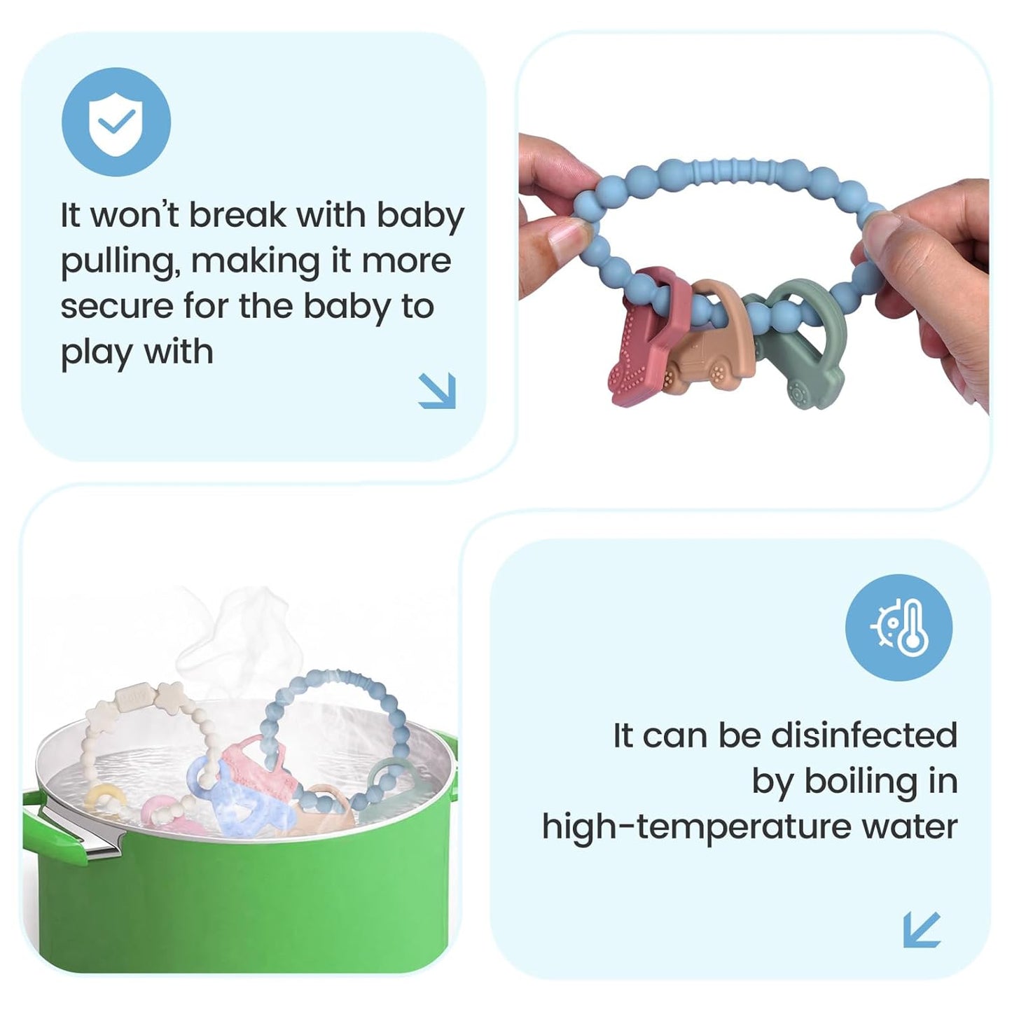 Baby Silicone Ring Toy with 3 Cars Teether,Food Grade Silicone Chew Toys for 3-6,6-12,12-18 Months Newborns,Infants,Toddlers Teething Relief,Safe and Soft,BPA Free,Baby Essentials.