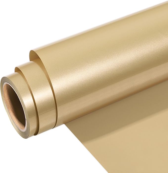 WRAPXPERT Gold Iron on Vinyl, Light Gold Heat Transfer Vinyl 12''x5ft Champagne